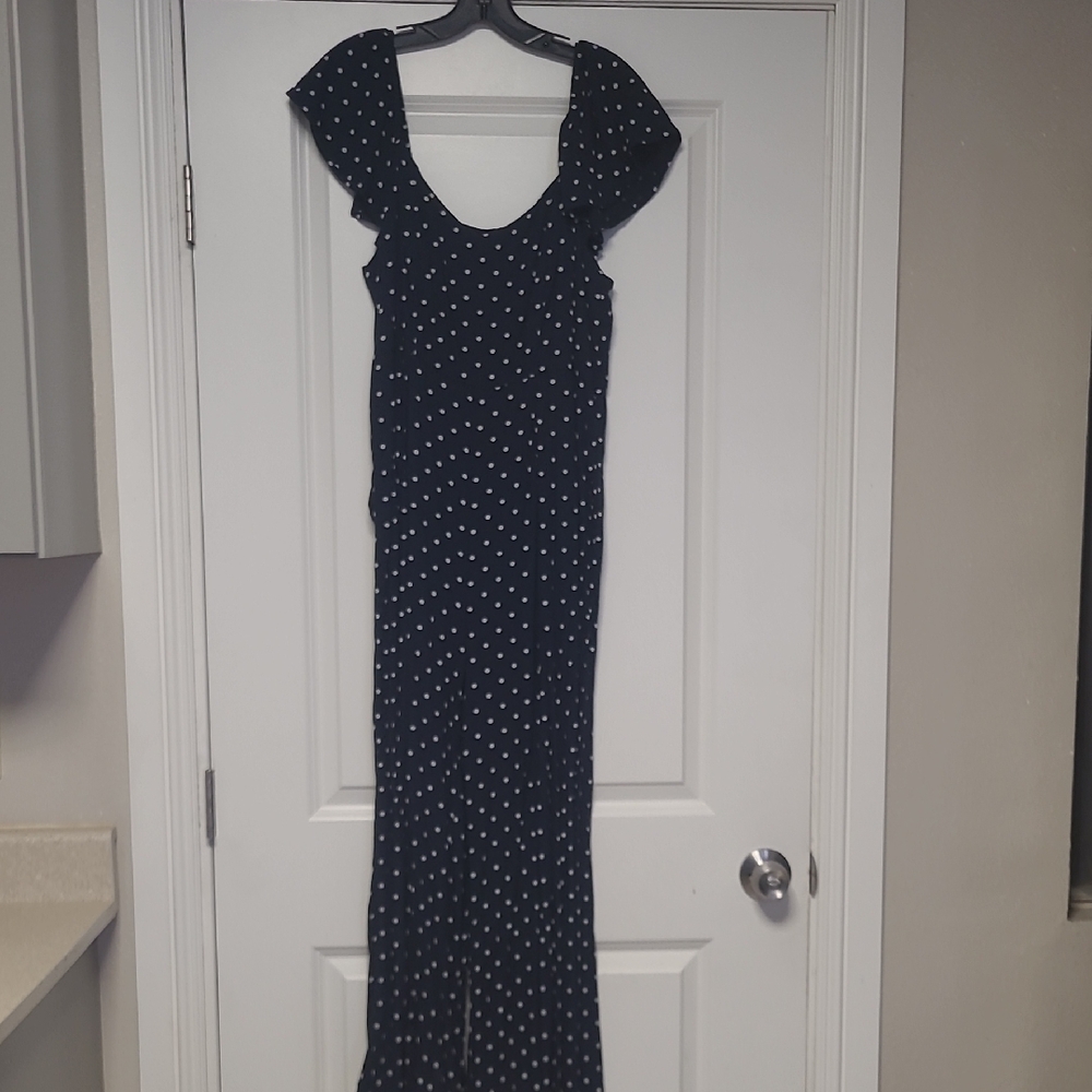 Old Navy Navy and White Polka Dot Jumpsuit